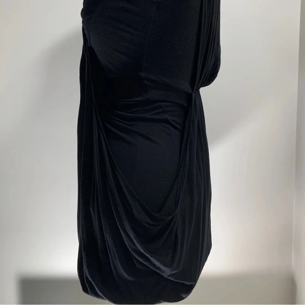 Dorothy Perkins Black Dress Sleeveless Draped Waterfall Knee Length Stretch UK 8 - Picture 10 of 12